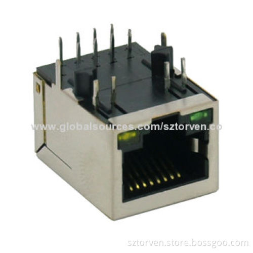 RJ45 transformer jack, 10/100 base tab down LED shieldedNew